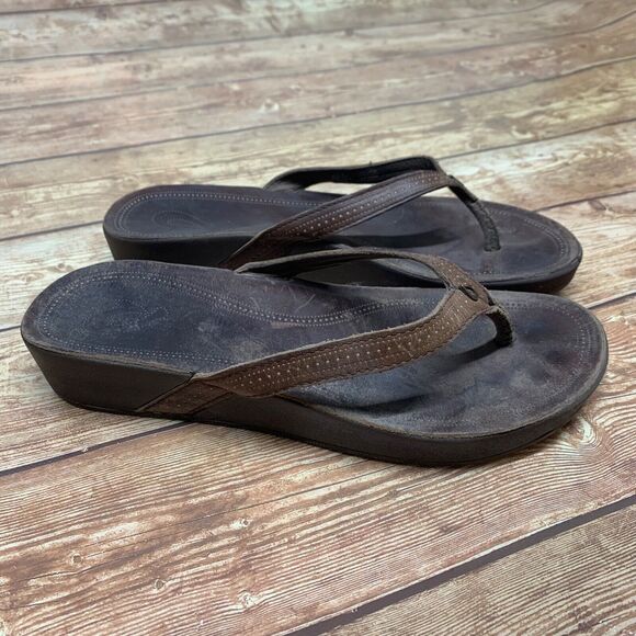 Olukai Ola Dark Java Dark Java Wedge Sandal Women's Size 8 EU 43 - Picture 1 of 11